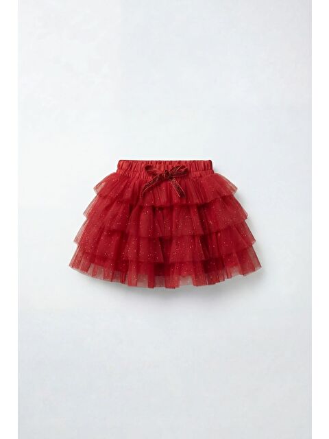 Magu Kız Çocuk Pamuklu Kırmızı Fiyonklu Simli Kat Kat Tül Etek - S000522622-20045