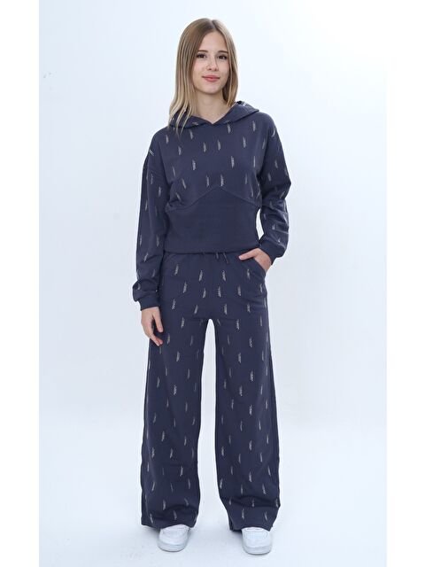 Toontoykids Kız Çocuk 2'li Takım Taş İşlemeli Kapüşonlu Sweatshirt & Beli Lastikli Bol Paça Cepli Eşofman Altı - S000497574-29666