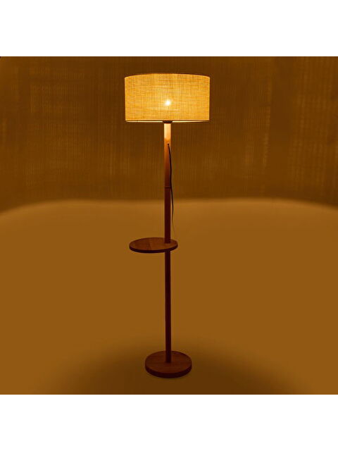 Evidea Lighting Oval Sehpalı Ahşap Lambader - Natürel / Krem - 150x40x40 cm - S000376014-19966