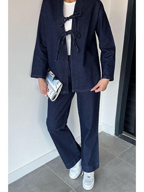Gülseli Kadın Ön Bağlamalı Ceket Pantolon Jean Jean İkili Takım - S000470258-21164