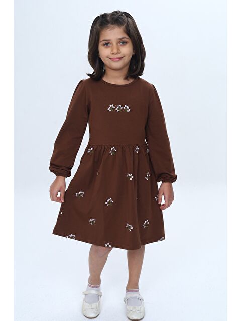 Toontoykids Kız Çocuk Relax Fit Bisiklet Yaka Uzun Kollu Baskılı Elbise - S000497576-19413