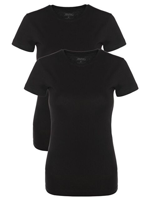 Tolin Bisiklet Yaka Kısa Kollu Kadın Pamuklu Siyah Fanila 2'li 3247S - S000074802-19351