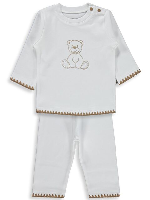 Civil Baby Oturan Tatlı Ayı Baskılı 3-18 Ay Takım - Ekru