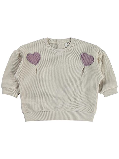 Civil Baby Kalp Nakışlı 6-18 Ay Sweatshirt - Bej 6-9 Ay - S000492995-25636