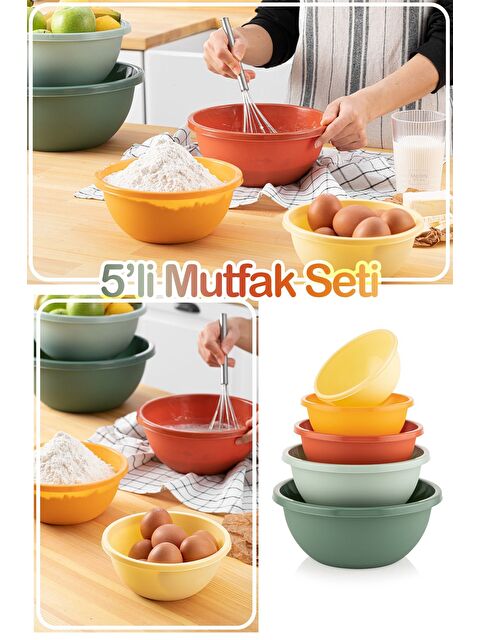 Meleni Home 5 li Set Yuvarlak Hazırlık Kase Seti   Çok Amaçlı Çırpma Kabı   Badya Seti Saklama Kabı - S000387393-23173