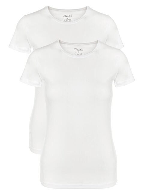 Tolin Bisiklet Yaka Kısa Kollu Kadın Pamuklu Beyaz Fanila 2'li 3247B - S000074771-20063