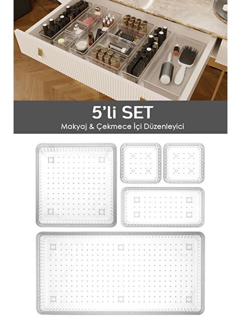 Meleni Home 5 li Çekmece İçi Çok Amaçlı Organizer  Kozmetik Takı Makyaj Organizeri Dolap İçi Düzenleyici Şeffaf - S000387396-20063