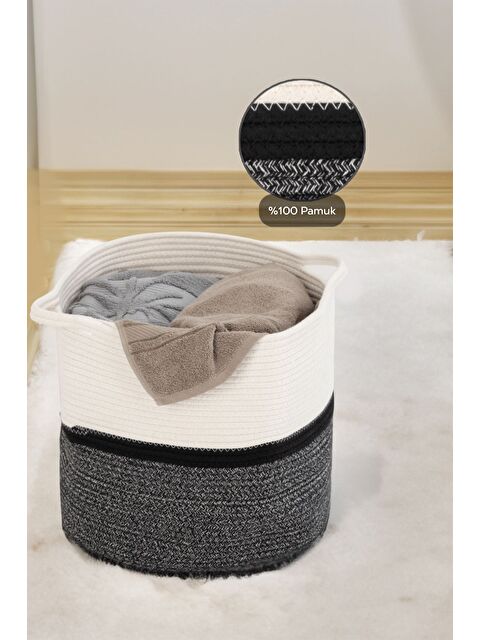 Meleni Home Hasır Dokuma Çamaşır Sepeti  Banyo Düzenleyici Pamuk Halat Saklama Sepeti 38 Cm - S000387399-20600