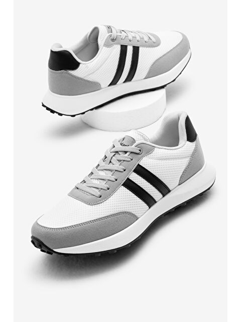 TONNY BLACK Erkek Taş Beyaz Termo Taban Şeritli Nefes Alabilen Kumaş Bağcıklı Spor Ayakkabı - S000360307-37456