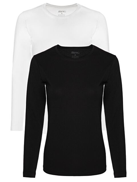 Tolin Bisiklet Yaka Uzun Kollu Kadın Pamuklu Elastanlı Siyah Beyaz Fanila 2'li 6217SB - S000074750-37424