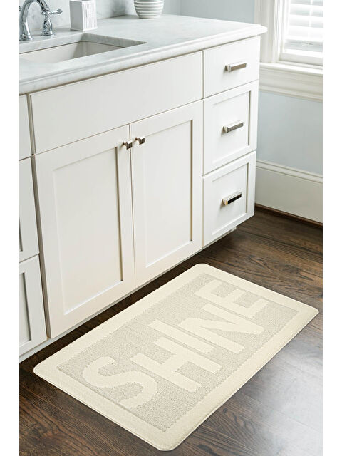 Konfor Halı Doğal Kaymaz Taban Banyo Paspas Uzun Ömürlü Yumuşak Su Emici Yazılı Paspas Shine-Krem - S000342600-19966