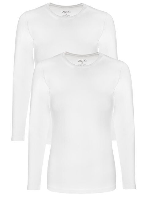 Tolin Bisiklet Yaka Uzun Kollu Kadın Pamuklu Elastanlı Beyaz Fanila 2'li 6217B - S000074756-20063