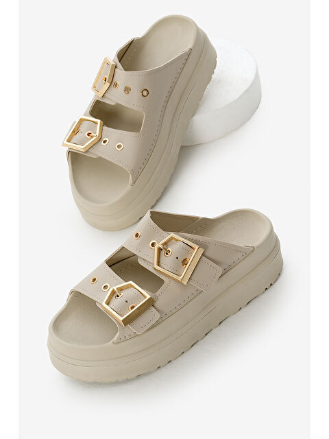 TONNY BLACK Kadın Bej Yüksek Poli Taban Çift Bantlı Tokalı Terlik - S000493814-19928