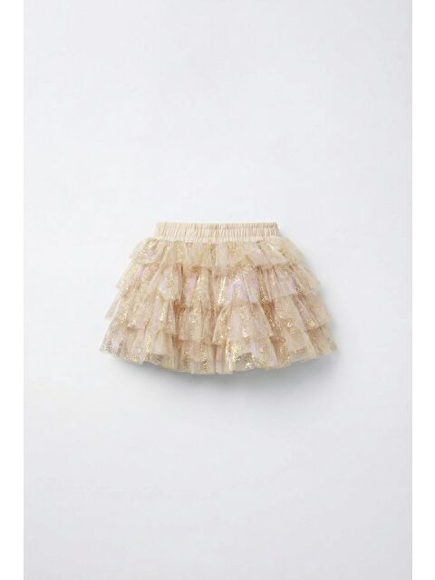 Magu Kız Çocuk Pamuklu Astarlı Ekru Simli Tül Etek - S000510506-20076