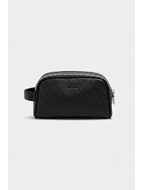 Abluka Online Erkek Hakiki Deri Üç Fermuarlı El Çantası Siyah
