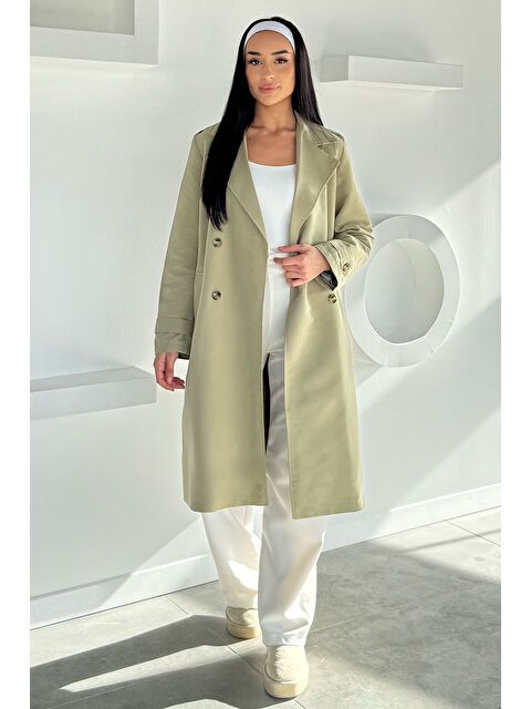 Gülseli Kadın Kruvaze Yaka İç Astarlı Bel Kuşak Detaylı Trençkot - S000470261-17354