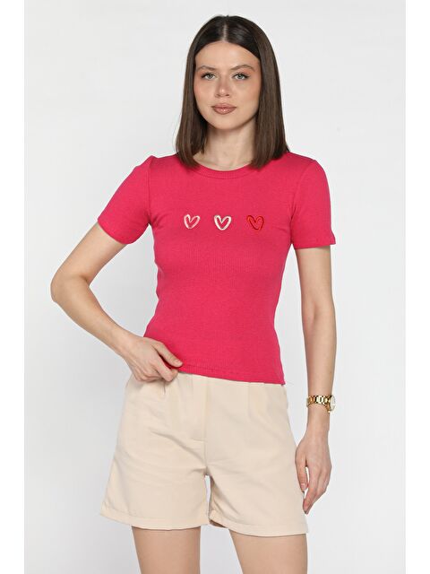 Gülseli Kalp Nakışlı Kaşkorse Bluz (s-m-l Uyumludur) - S000386544-18686