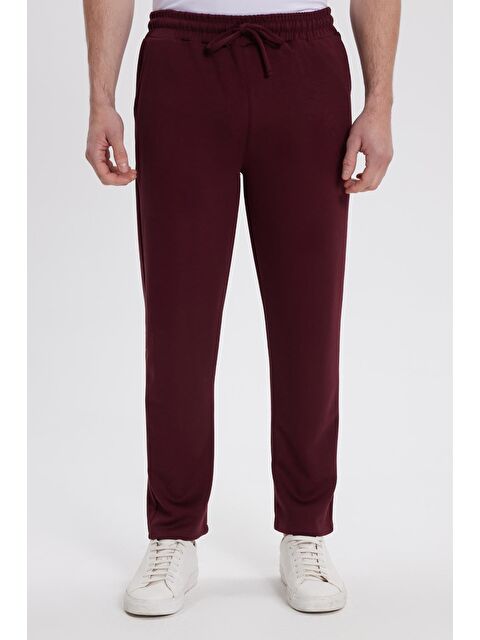 TUDORS Erkek Slim Fit Dar Kesim Beli Bağcıklı 3 Cepli Geniş Paça Bordo Eşofman Altı - S000518921-19951