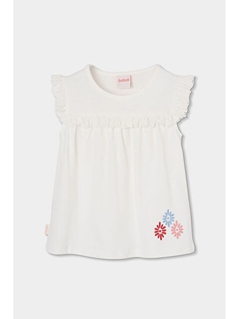 Boboli Çiçek Nakışlı Tshirt 2-6 Yaş Beyaz - S000530813-20063