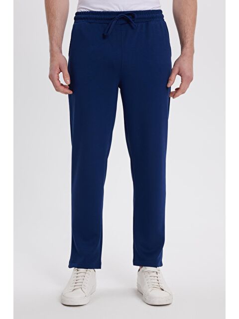 TUDORS Erkek Slim Fit Dar Kesim Beli Bağcıklı 3 Cepli Geniş Paça Lacivert Eşofman Altı - S000518922-21164