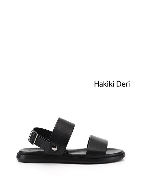 GÖNDERİ(R) Erkek SİYAH Tokalı Hakiki Deri Comfort Sandalet
