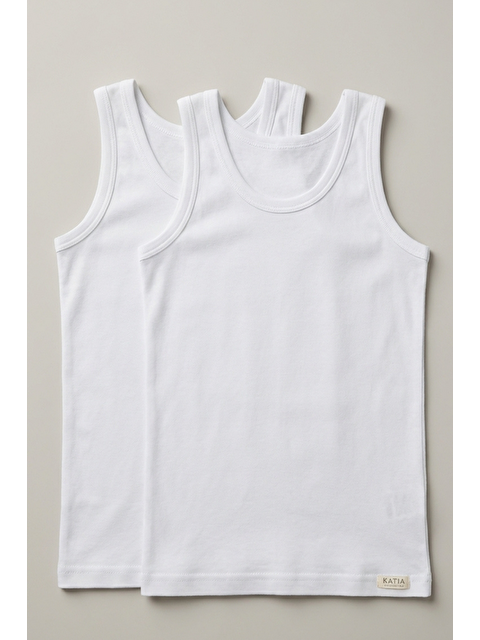 Katia And Bony 2'Li Paket Basic Ribanali Beyaz Erkek Çocuk Atlet