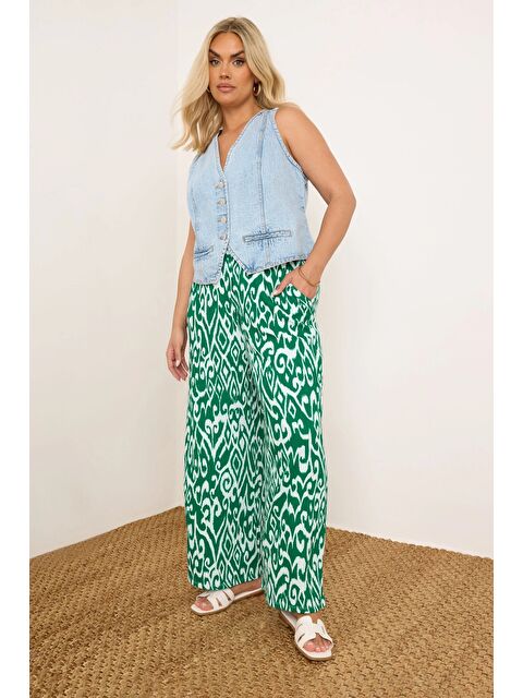 Stil Diva Büyük Beden Beli Lastikli Bol Paça Desenli Cepli Pantolon 303969 - S000435787-18194