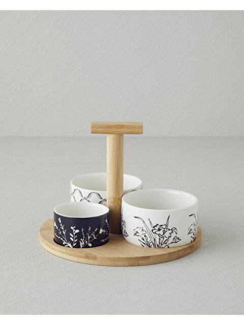 English Home Floral Dreams Stoneware 4 Parça Sunumluk 20 cm Siyah - Beyaz - S000439152-37424