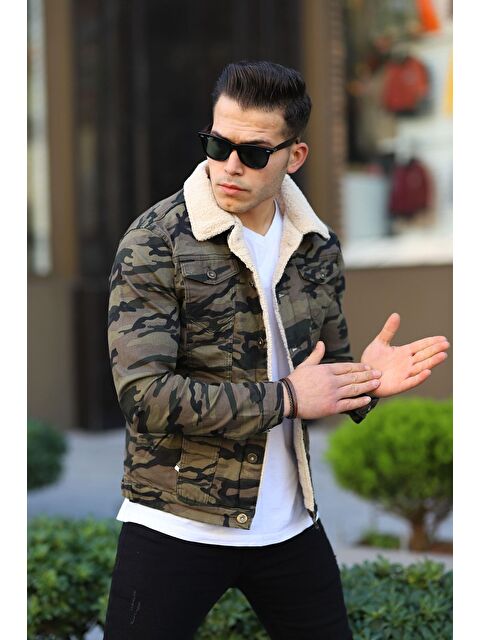 Comstar Erkek Trend Kışlık Içi Kürklü Jean Ceket Kamufulaj