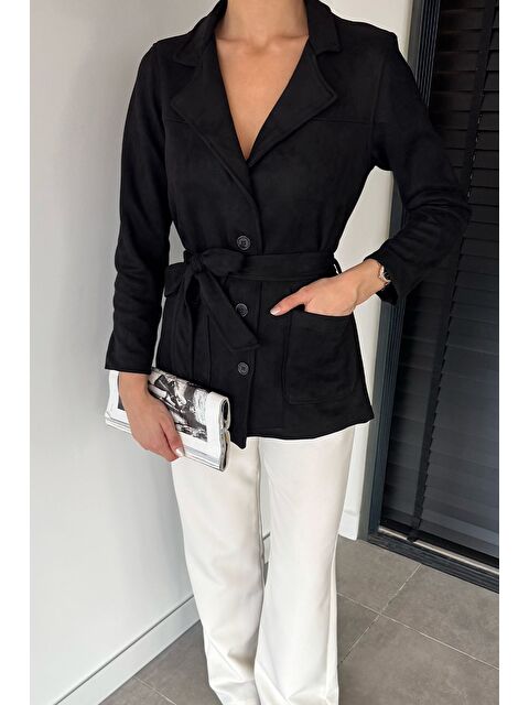 Gülseli Kadın Kruvaze Yaka Ön Düğmeli Bel Kuşaklı Ceket - S000470266-19351