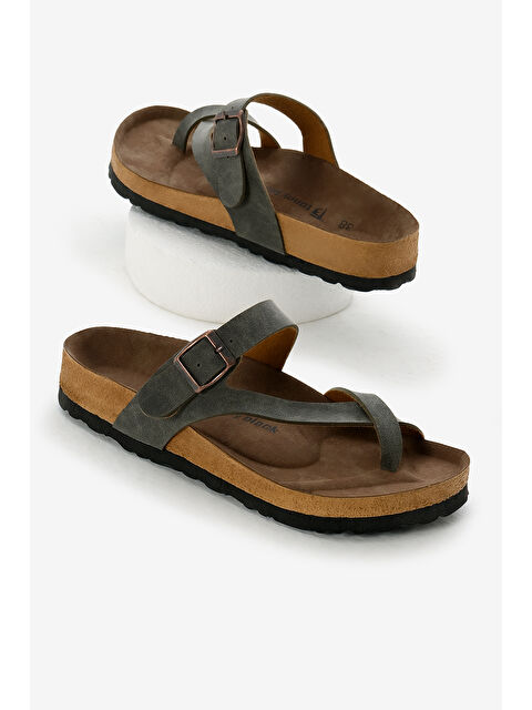 TONNY BLACK Kadın Haki Rahat Kalıp Poli Taban Çapraz Model Nubuk Parmak Arası Terlik - S000493812-18547