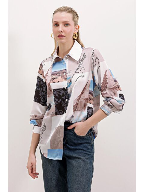 Bigdart 3964 Hafif Dökümlü Saten Gömlek - A.Bej - S000089376-19927