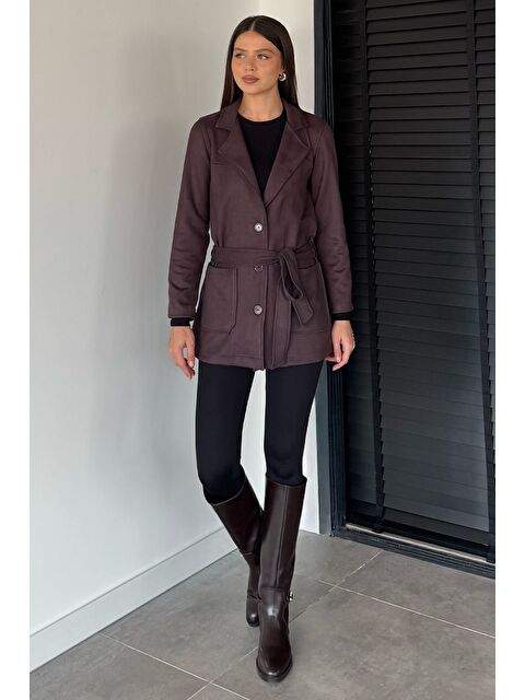 Gülseli Kadın Kruvaze Yaka Ön Düğmeli Bel Kuşaklı Ceket - S000470266-29704
