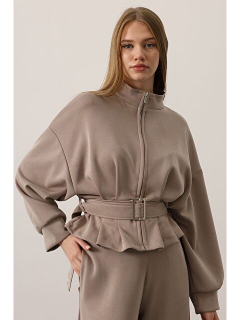 Gülseli Kadın Fermuar Detaylı Ön Bağlamalı Ceket - S000469810-25636