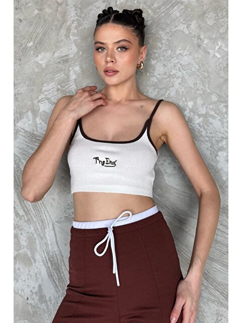 Gülseli İp Askılı Nakışlı Crop Top Kaşkorse Bluz (s-m-l Uyumludur) - S000386545-19966