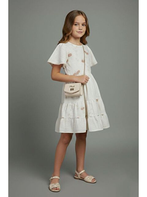 Pina Kids Kız Çocuk Çiçek İşlemeli Çantalı Kısa Kollu Elbise - S000510507-20063