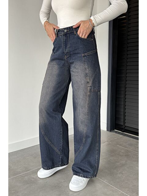 Gülseli Kadın Yüksek Bel Kargo Cepli Bol Kesim Jean Jean Pantolon - S000469802-21164