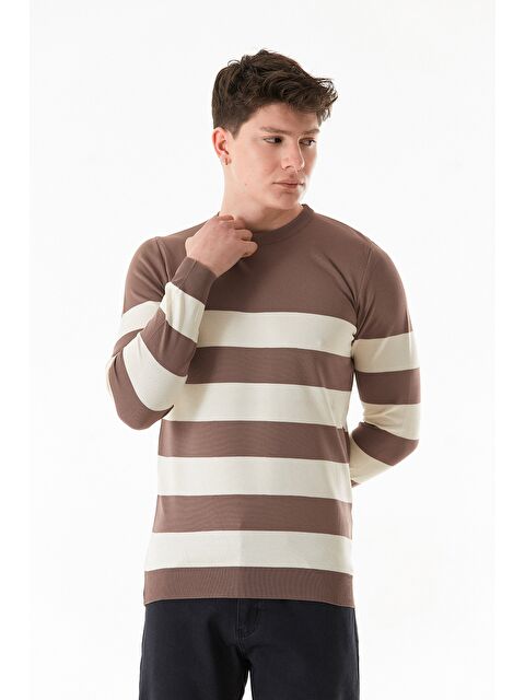 Fullamoda Çizgili Bisiklet Yaka Triko Kazak - S000338034-19413