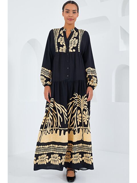 Bigdart Kadın Siyah Hardal Viskon Tesettür Elbise 2423 - S000089420-37312