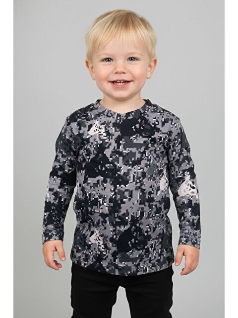 Luess Erkek Çocuk %100 Pamuk Metrajlı Uzun Kollu Tişört - Siyah(3-4 Yaş 8-9 Yaş) - S000515041-19351