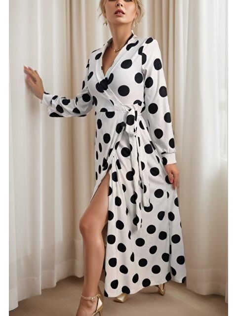 Jane's Kadın Uzun Kollu Kruvaze Yaka Yandan Bağlamalı Krep Tam Boy Elbise - S000527633-20063