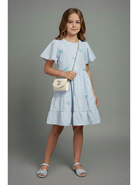 Pina Kids Kız Çocuk Çiçek İşlemeli Çantalı Kısa Kollu Elbise - S000510507-17234