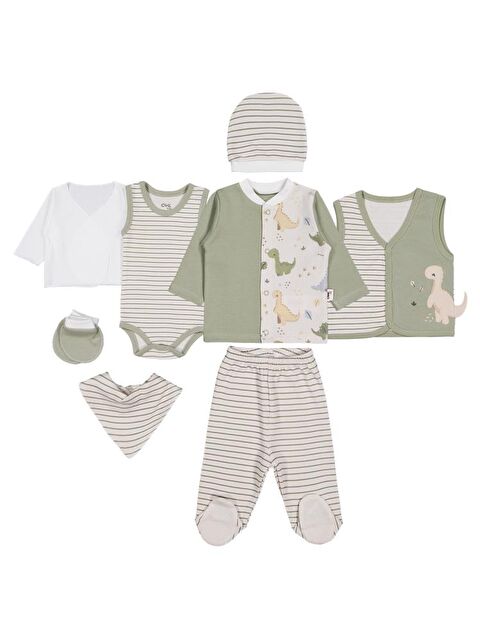 Civil Baby Dino Baskılı 8 li Zıbın Setleri - Yeşil 0-1 Ay - S000485042-37310