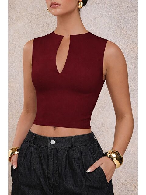 Tarz Cool Kadın Derin V Yaka Atlet Esnek Kumaş Crop Üst