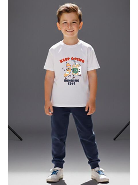 Monila Erkek Çocuk Lacivert Baskılı Pamuklu Jogger Pantolonlu Alt Üst Takım - S000515533-37344