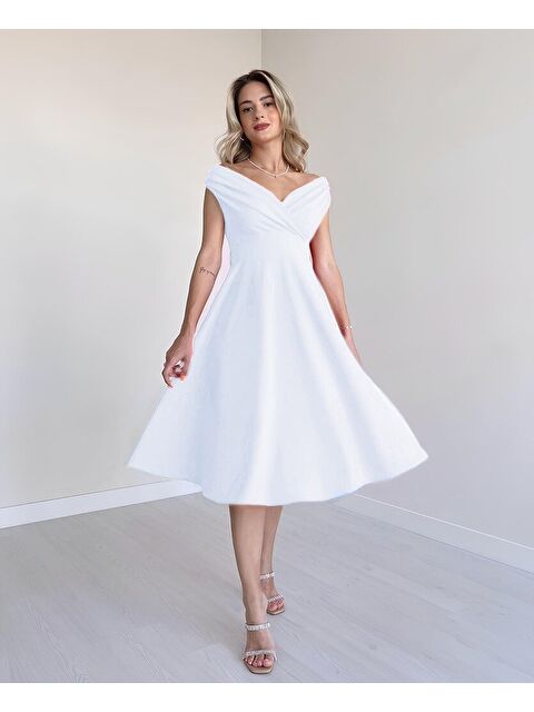 Jane's Kadın Kısa Kollu Kruvaze Yaka Eteği Volanlı Krep Elbise - S000527635-20063