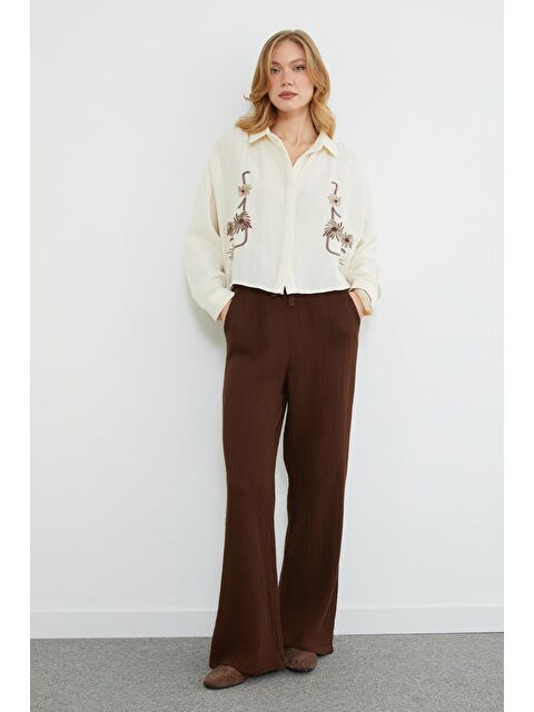 Fullamoda Beli Bağcıklı Cepli Müslin Kumaş Pantolon