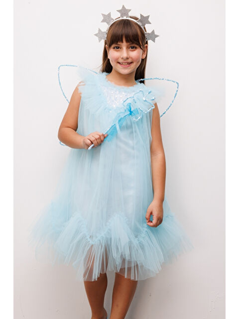 Le Mabelle Mavi  Boncuk Detaylı Eteği Zikzaklı Kız Çocuk Elbise - Cherish - S000513397-17234