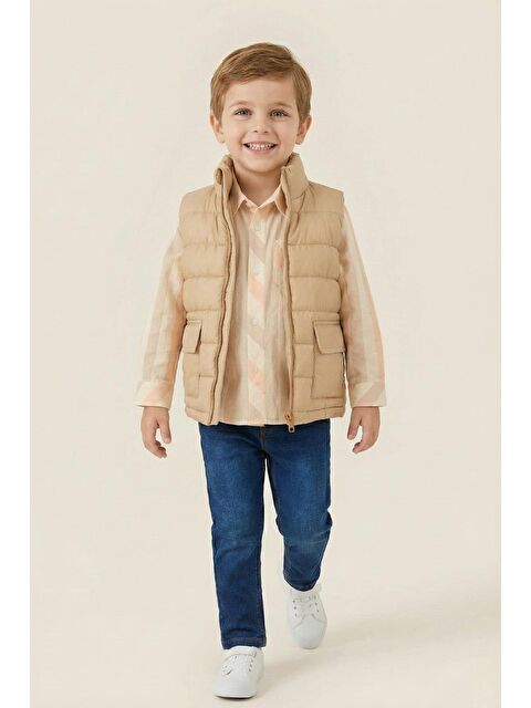 MİNİNİO Erkek Çocuk Yelekli 3'Lü Takım  - Beige - S000515042-19928