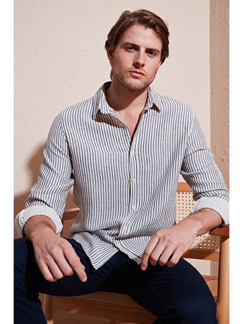 Buratti Çizgili Regular Fit Pamuklu Uzun Kollu Erkek %100 Pamuk Gömlek CF25S129721 - S000358156-21164